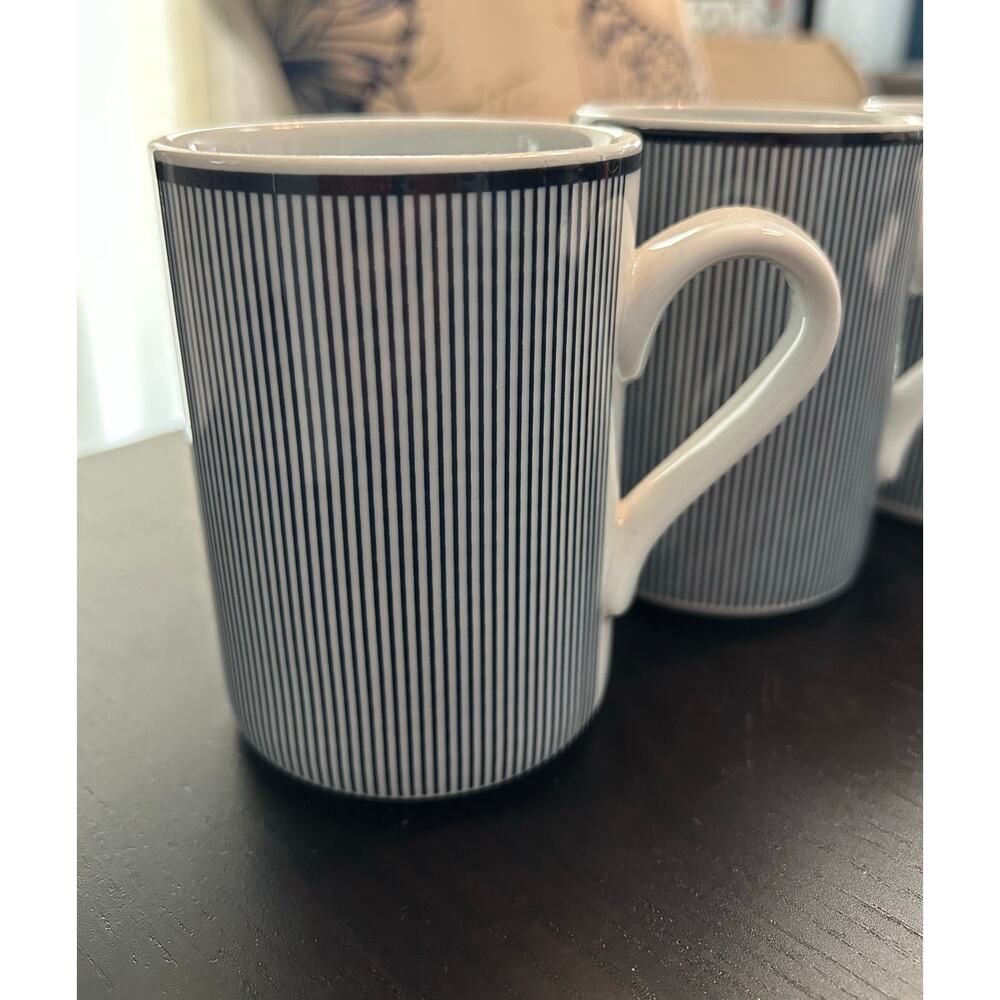 Dansk Bistro Mug Cup Blue Stripe Pinstripe Portugal White Porcelain 10 ounces